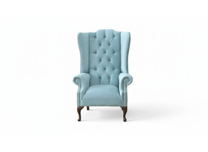 Sillón de orejas azul bebé Diseño de sillón Sofá Sofá Chesterfield Tela Nuevo
