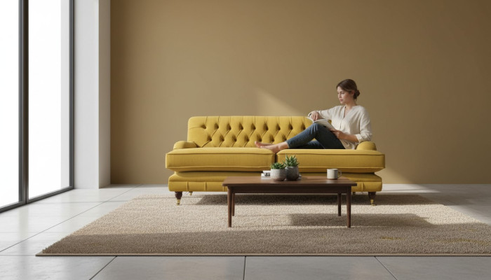 Sofá de 3 plazas amarillo Sofá tapizado Sala de estar Diseño elegante Clásico