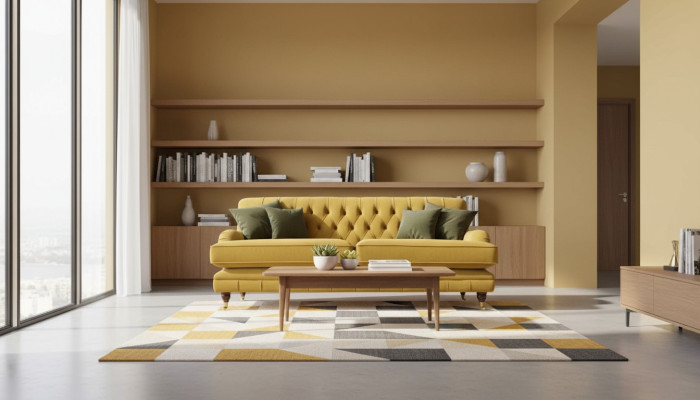 Sofá de 3 plazas amarillo Sofá tapizado Sala de estar Diseño elegante Clásico