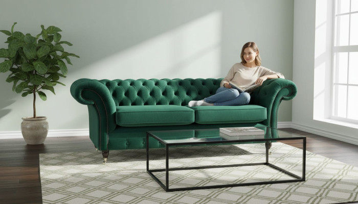 Chesterfield Sofá de tela de estilo moderno de 3 plazas.