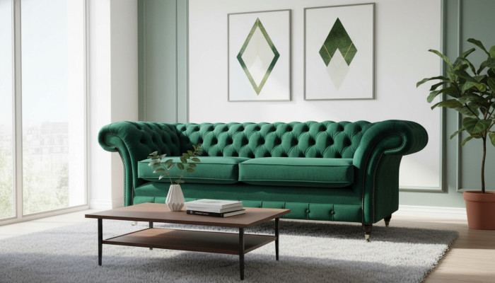 Chesterfield Sofá de tela de estilo moderno de 3 plazas.