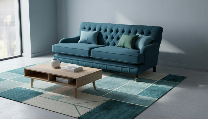 Diseño Chesterfield Sofá de lujo 3 plazas Azul Sofá de tela Nuevo