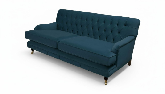 Diseño Chesterfield Sofá de lujo 3 plazas Azul Sofá de tela Nuevo