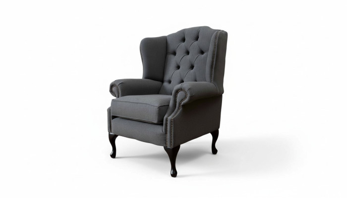 Gris Sillón de orejas Diseño Sofá Chesterfield Tela Nuevo