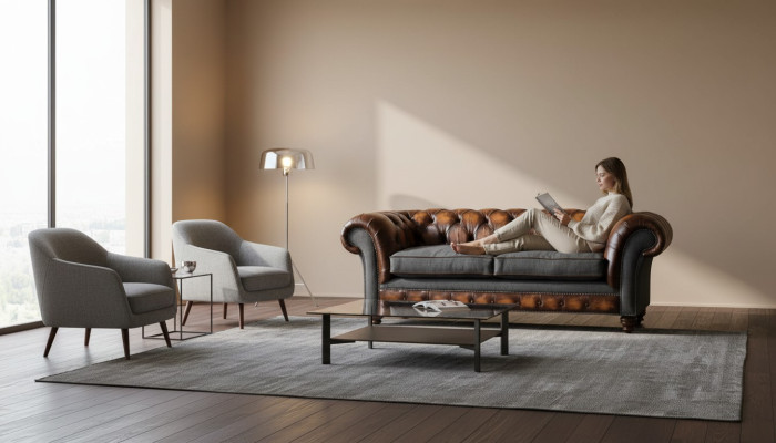 Diseño Chesterfield sofá de lujo asiento de sofá en cuero sala de estar nuevo