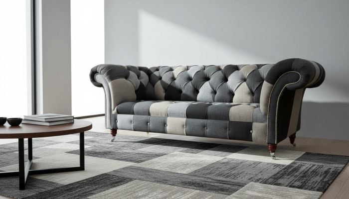 Sofá moderno de 3 plazas Chesterfield estilo luxuoso para salón.