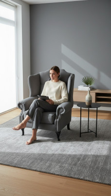 Sillón orejero de tela gris para salón de poliéster de una plaza, moderno y nuevo.