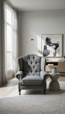 Sillón orejero de tela gris para salón de poliéster de una plaza, moderno y nuevo.