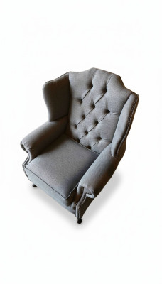 Sillón orejero de tela gris para salón de poliéster de una plaza, moderno y nuevo.