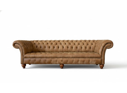 Sofá de 4 plazas Chesterfield tapizado diseño de lujo en madera nuevo.