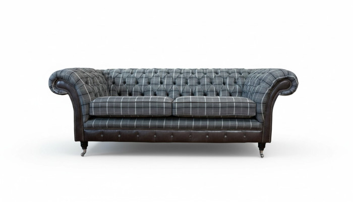 Sofá 3 plazas Sofás Textil Sofás de diseño Muebles de tela de tres plazas Gris Chesterfield