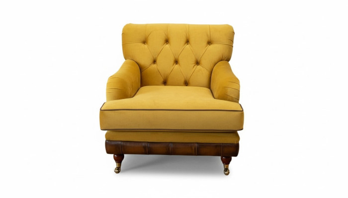 Sofá de una plaza en tela para sala de estar de lujo, mueble individual Chesterfield.