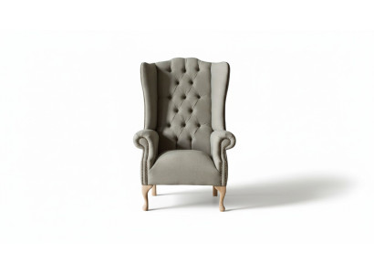 Sillón gris de orejas diseño tapizado Chesterfield textil sala de estar