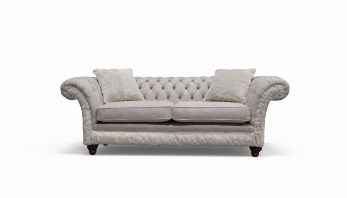 Moderno sofá de tres plazas de diseño acolchado en textil Chesterfield Beige