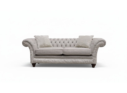 Moderno sofá de tres plazas de diseño acolchado en textil Chesterfield Beige