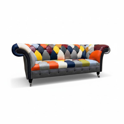 Chesterfield 3 plazas Tela Diseño Sofá Tapizado Textil Moderno Nuevo