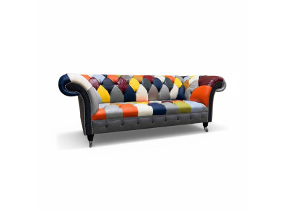 Chesterfield 3 plazas Tela Diseño Sofá Tapizado Textil Moderno Nuevo