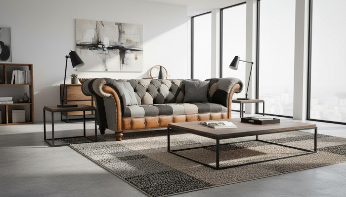 Chesterfield sofá de 3 plazas tapizado textil sofás sofá de sala de estar nuevo.
