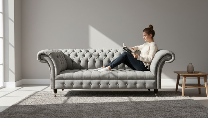 Chesterfield sofá 3 plazas gris diseño sofás tapizados sofas.