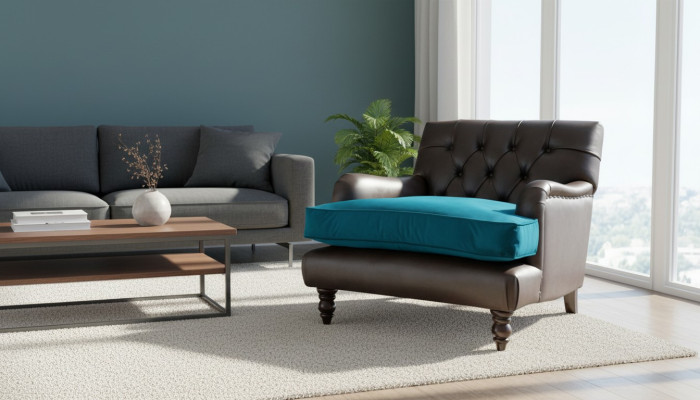 Sillón Chesterfield de 1 plaza en cuero gris.