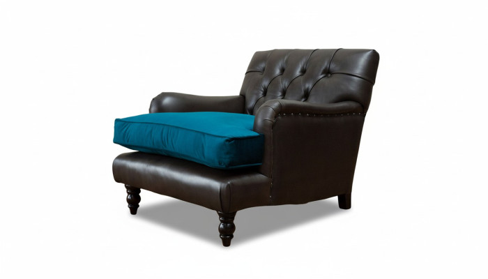 Sillón Chesterfield de 1 plaza en cuero gris.