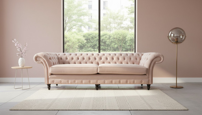Sofá de diseño moderno Chesterfield de 4 plazas en rosa, muebles tapizados en tela Sofas Textil