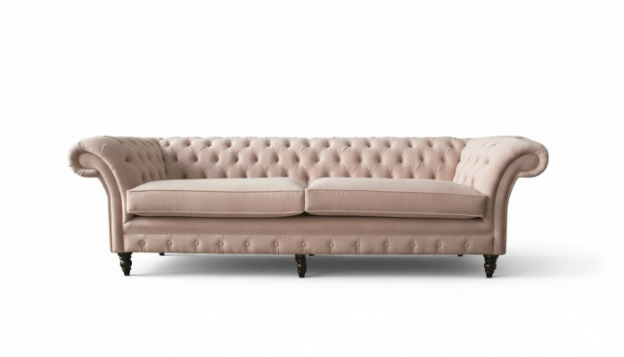 Sofá de diseño moderno Chesterfield de 4 plazas en rosa, muebles tapizados en tela Sofas Textil