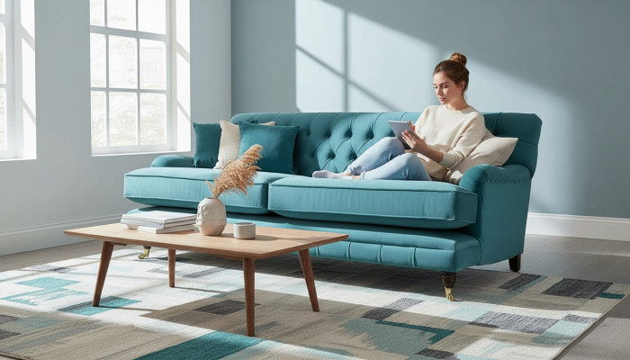 Sofá de 3 plazas de tela, diseño de sofá tapizado moderno Chesterfield 1