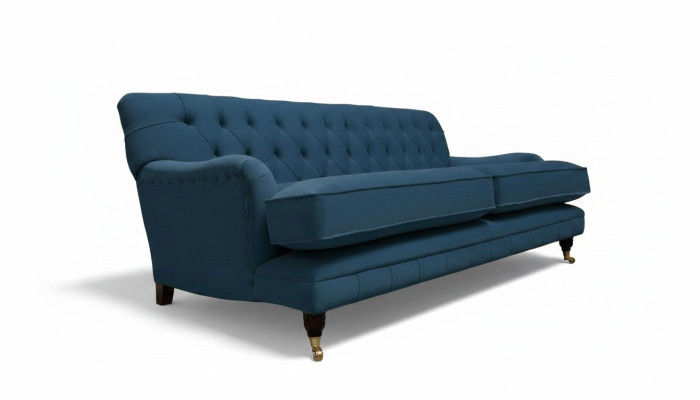 Sofá de diseño de tres plazas azul Chesterfield