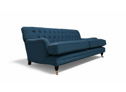Sofá de diseño de tres plazas azul Chesterfield