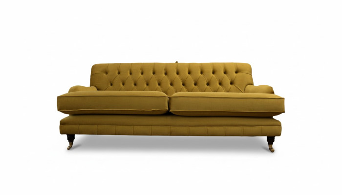 Sofá Chesterfield de 3 plazas tapizado en tela de tela. Sofás elegantes.