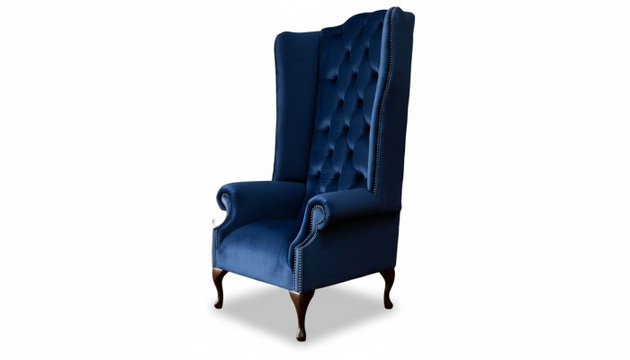 Silla Chesterfield Sofá Tela Salón Tapizado Azul Lujo Sillón de orejas