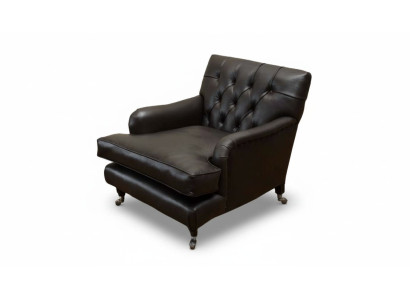 Sillón de diseñador de 1 plaza de cuero y tela marrón, sofá de lujo Chesterfield.