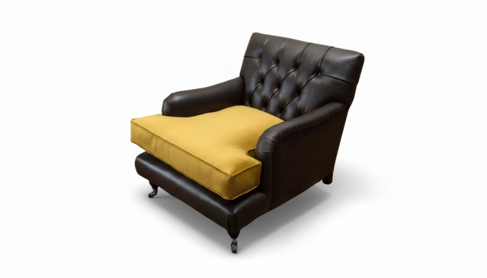 Sillón Sofá Sofá de cuero marrón Salón Acolchado Asiento Lujo Diseño Club