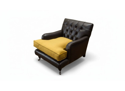 Sillón Sofá Sofá de cuero marrón Salón Acolchado Asiento Lujo Diseño Club