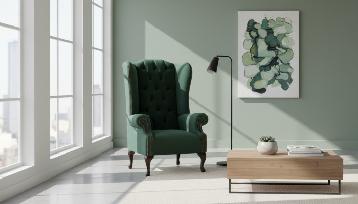 Chesterfield Design Sessel Tapizado de lujo en tela Sofá Sillón de orejas.