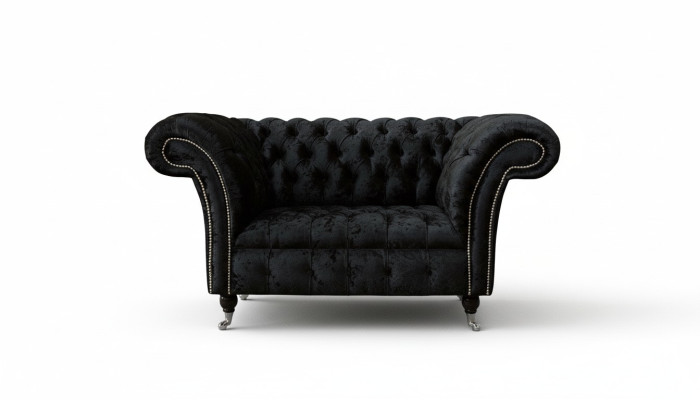 Chesterfield Sillón Diseño Sofá Tapizado Negro Textil Tela Lounge