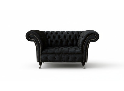 Chesterfield Sillón Diseño Sofá Tapizado Negro Textil Tela Lounge