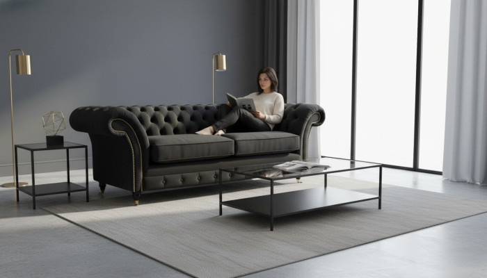 Sofá Chesterfield de 3 plazas Tapizado de lujo en textil Sofás Sofás
