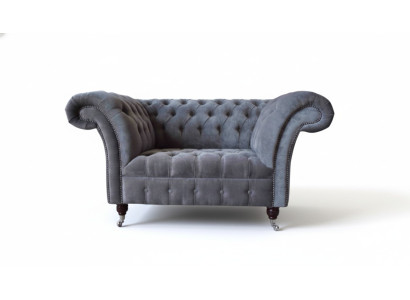 Sofá Chesterfield de 1,5 plazas, sofá tapizado de diseño, asientos acolchados, gris.