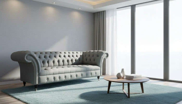 Sofá de 3 plazas de tela moderno de lujo gris Chesterfield nuevo