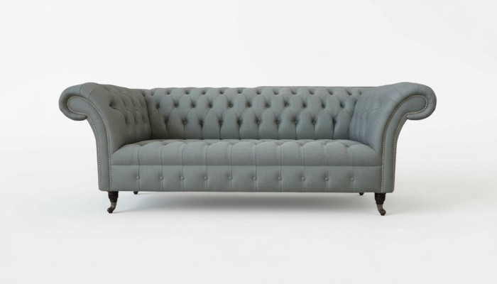 Sofá de 3 plazas de tela moderno de lujo gris Chesterfield nuevo