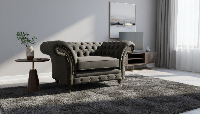 Sillón Chesterfield Lounge negro sofá sofá tapizado moderno tela nueva