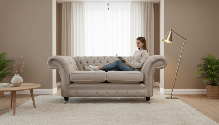 Chesterfield Textil Sofá tapizado Diseño Sofá de lujo Sofás de tela 2 plazas