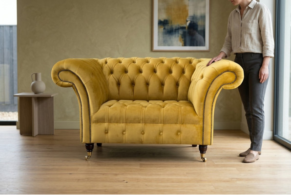 Chesterfield amarillo silla sofá tapizado tela de diseño de lujo nuevo