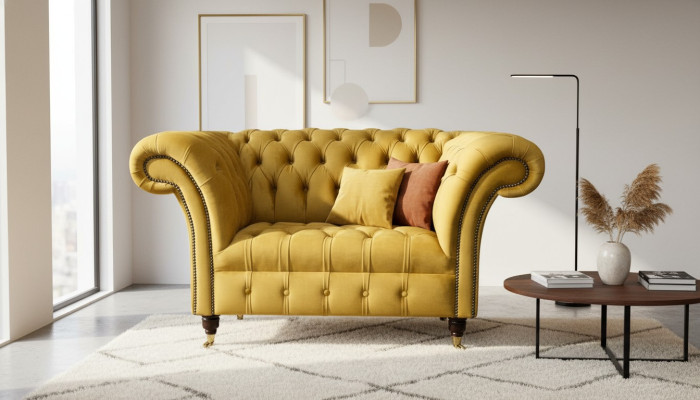 Chesterfield amarillo silla sofá tapizado tela de diseño de lujo nuevo