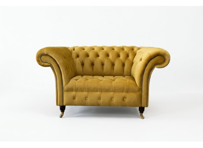 Chesterfield amarillo silla sofá tapizado tela de diseño de lujo nuevo