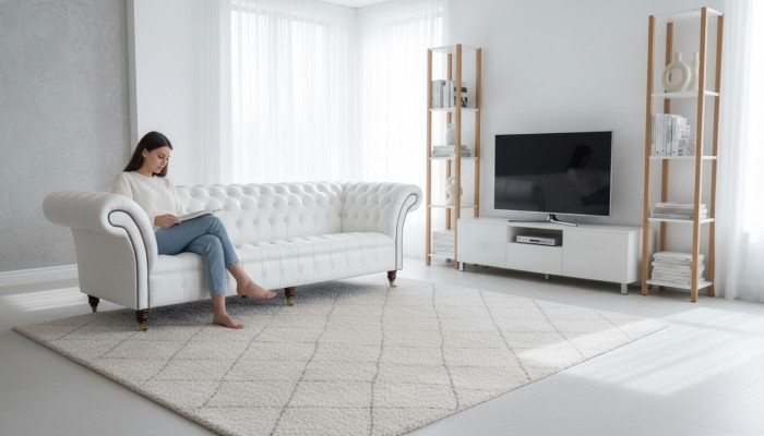 Chesterfield Sofas Design de lujo blanco sofá de tela de 4 plazas de tela de cuatro plazas