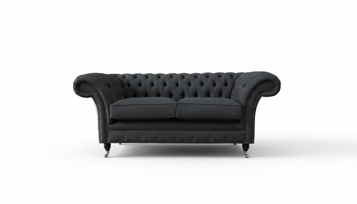 Sofá Chesterfield de 2 plazas, tela de color gris, nuevo.