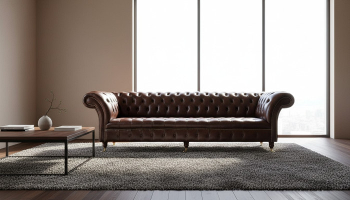 Sofá Chesterfield Couch Tapizado Asiento Cuero Sofás Marrón Diseñador
